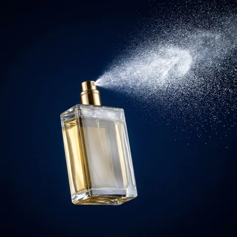 SHOT: • Composition: Product shot with deliberate motion — perfume mist captured mid-spray • Camera: Nikon Z9, 105mm f/2.8 VR Macro, f/5.6, ISO 400, 1/4000s + high-speed flash sync • Aspect: 4:5
SUBJECT: • Product: Rectangular glass bottle with gold atomizer nozzle, the spray is ACTIVE — a cone of fine mist extends from the nozzle into the air, catching the light • The mist particles are individually visible where the light catches them, forming a luminous cloud
SCENE: • Surface: None — the bottle is held by an invisible support (fishing line, to be retouched out), floating against the background • Background: Deep navy blue gradient, darker at edges
LIGHTING: • Key: Single hard backlight at 180° behind the bottle, aimed through the mist — this is what makes the spray visible, each droplet becomes a point of light • Flag: Black card immediately above and below the backlight beam, controlling the spill so only the mist area is illuminated • Front: Subtle fill from a large silver reflector returning some of the backlight toward camera, enough to define the bottle's front surface without killing the dramatic backlighting
STYLE: • Visual Aesthetic: High-speed fragrance photography, Dior Sauvage campaign, liquid and mist specialist work